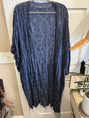 YFB kimono in eyelet!  In stonewashed denim color!  One size fits most